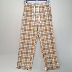 J Crew Flannel Pajama Pants XS Tan Plaid Cotton Sleepwear Lounge Bottoms
